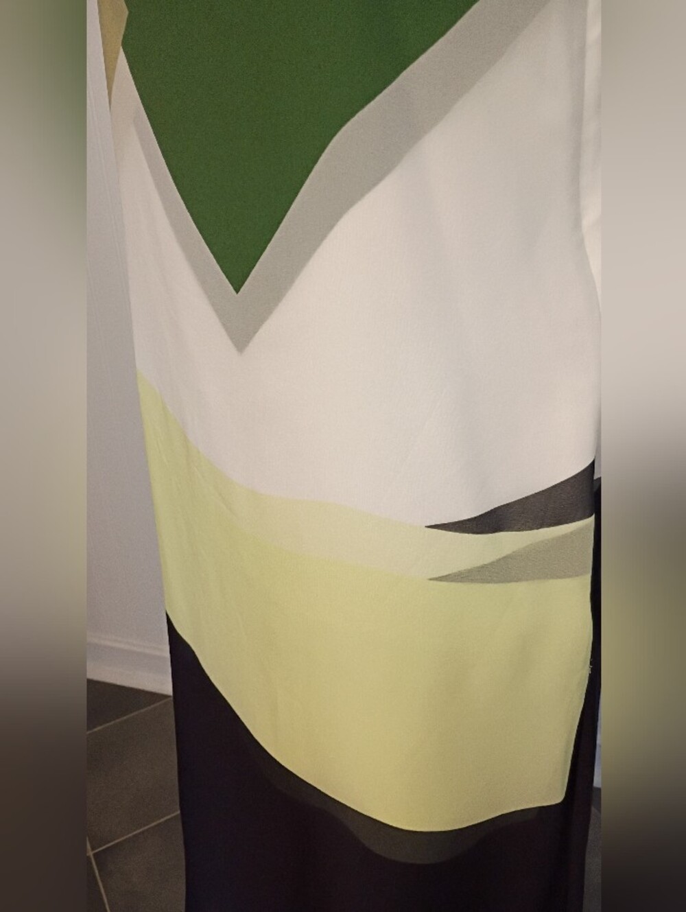 Tibi Pieza Draped Silk Slip Dress Colorblock Green Yellow Black Size 10 - Picture 13 of 15